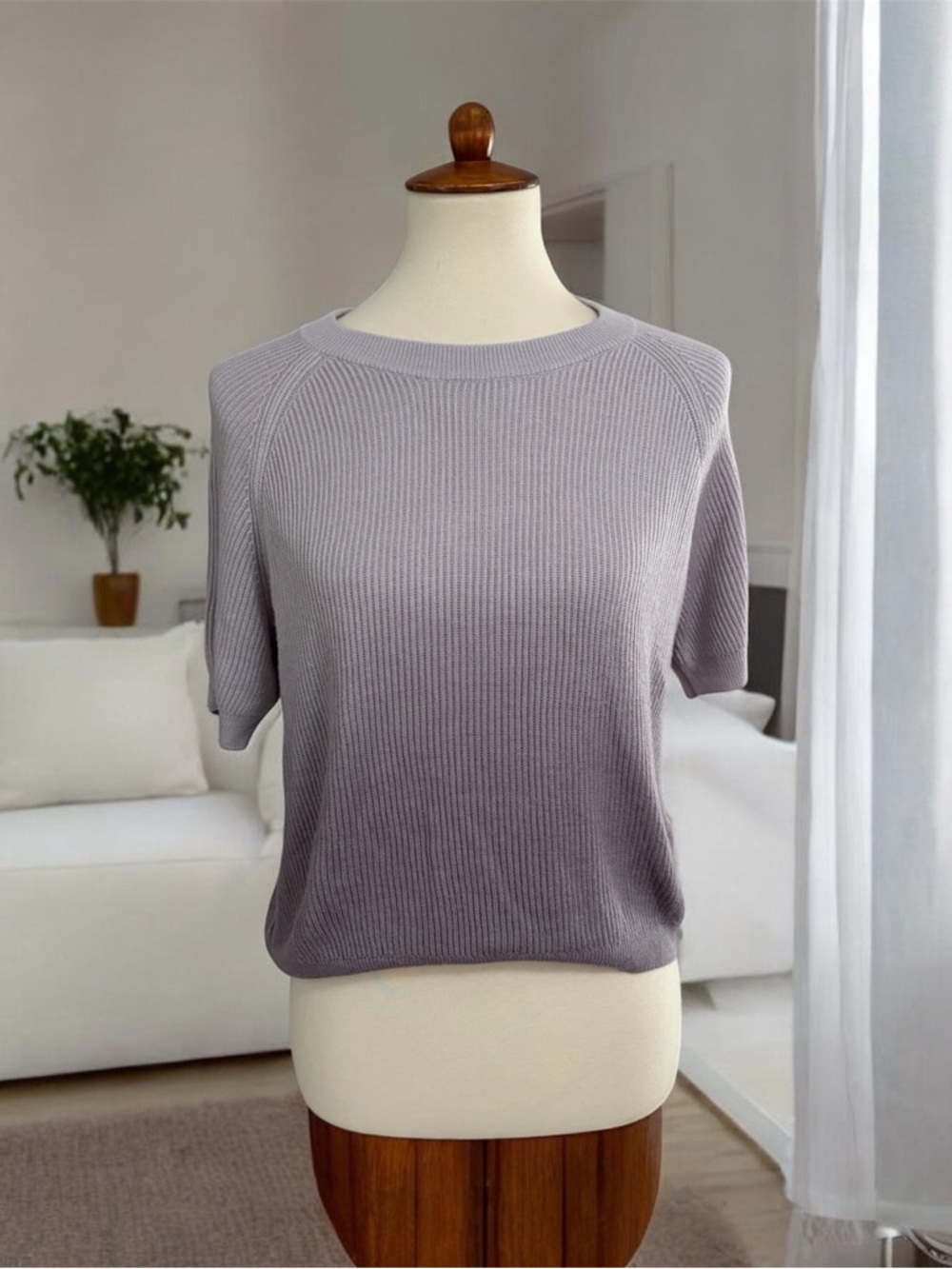 Splendid Soft Ribbed Crewneck Short Sleeve Sweater Ombre Style Cashmere